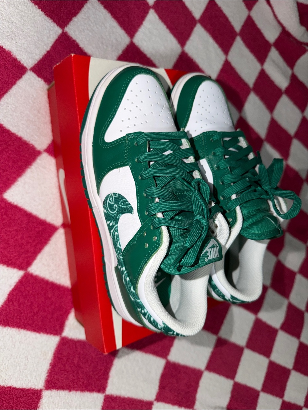 Like New Women’s Green Paisley & White Nike Dunks Size 7